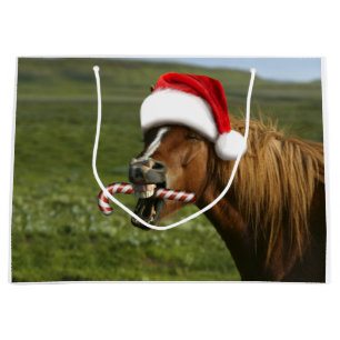 Bolsa De Regalo Grande Divertido caballo de Navidades con sombrero Santa