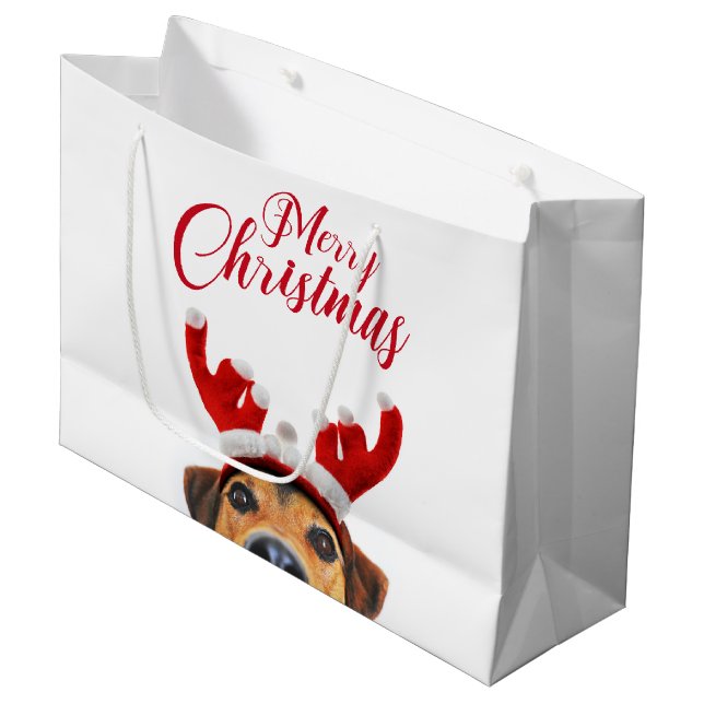 Bolsa De Regalo Grande Divertidos Navidades Perro reno Antler Cabeza (Angulo Anverso)