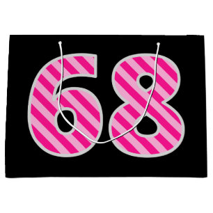 Bolsa De Regalo Grande Diviértete Rayas Rosadas "68"; Feliz Cumpleaños 68