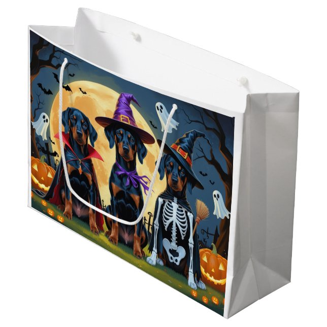 Bolsa De Regalo Grande Doberman Dogs Pumpkin Halloween Funny (Angulo Anverso)