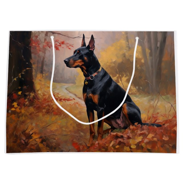 Bolsa De Regalo Grande Doberman en otoño se inspira en las hojas (Anverso)