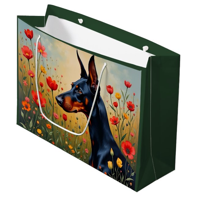 Bolsa De Regalo Grande Doberman in a field of flowers  (Angulo Anverso)