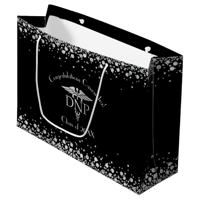 Bolsa De Regalo Grande Doctor of Nursing Practice Graduation Black Silver (Angulo Anverso)