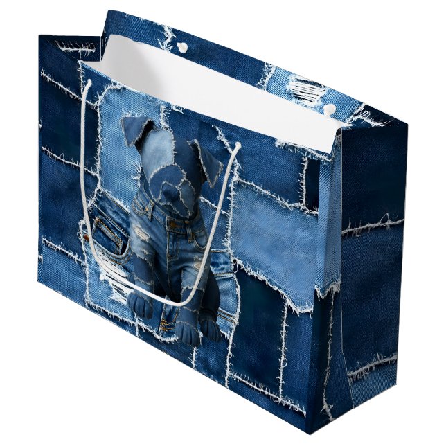 Bolsa De Regalo Grande Dog Patchwork Art Denim (Angulo Anverso)