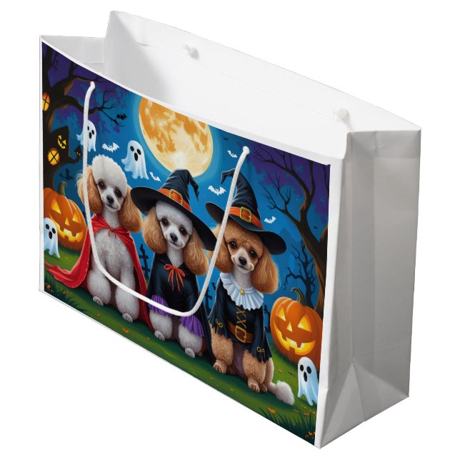 Bolsa De Regalo Grande Dogos de caniche Calabaza Halloween Gracioso (Angulo Anverso)