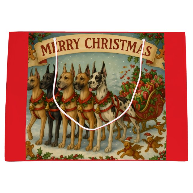 Bolsa De Regalo Grande Dogs Lead The Way of Santa's Sleigh. (Anverso)