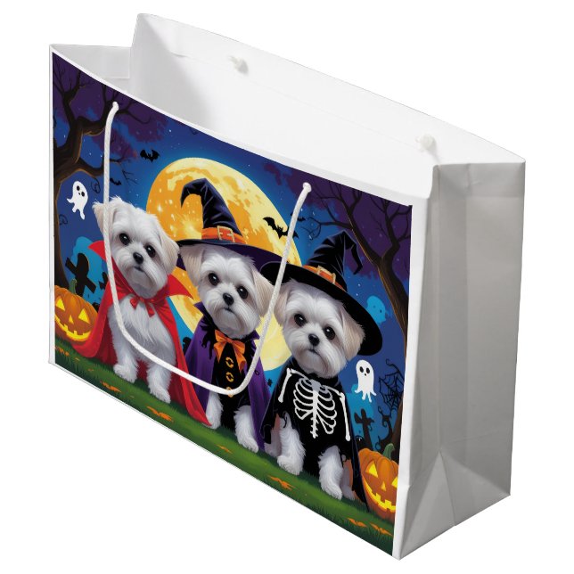 Bolsa De Regalo Grande Dogs malteses Calabaza Halloween Divertido (Angulo Anverso)