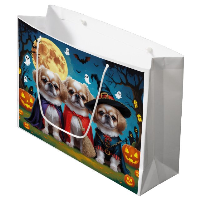 Bolsa De Regalo Grande Dogs pekingeses Calabaza Halloween Graciosa (Angulo Anverso)
