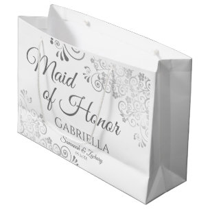 Bolsa De Regalo Grande doncella blanca plateada de honor Boda