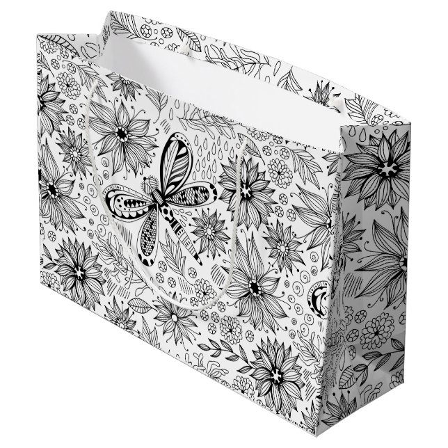 Bolsa De Regalo Grande Doodle de libélula y flores (Angulo reverso)