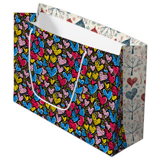 Bolsa de regalo grande Doodle Hearts & Winter Tree