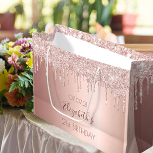 Bolsa De Regalo Grande Dorado rosa de cumpleaños gotea muchacha rosa