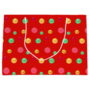Bolsa De Regalo Grande Dorado, Verde Rojo, Lunares