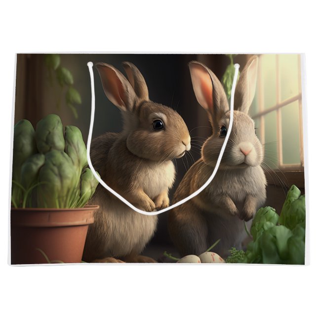 Bolsa De Regalo Grande Dos lindos conejitos en el cobertizo (Anverso)