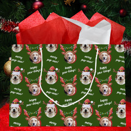 Bolsa De Regalo Grande Dos perros foto reno Feliz Navidad Verde