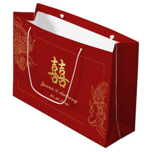 Bolsa De Regalo Grande Dragon Phoenix Boda Tradicional Chino Rojo