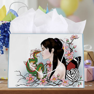 Bolsa De Regalo Grande Dragón Serenidad Flor de Cerezo Hada Asiática