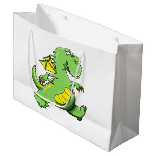 Bolsa De Regalo Grande Dragón verde del dibujo animado que camina en sus