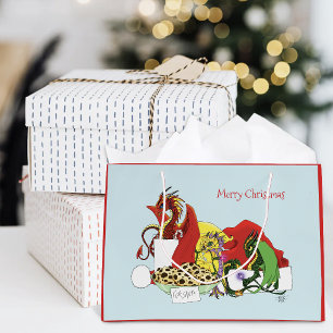 Bolsa De Regalo Grande Dragones de Navidad juguetones Galletas de Leche F