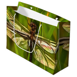 Bolsa De Regalo Grande Dragonfly Artificial En Marrón Y Amarillo En Verde