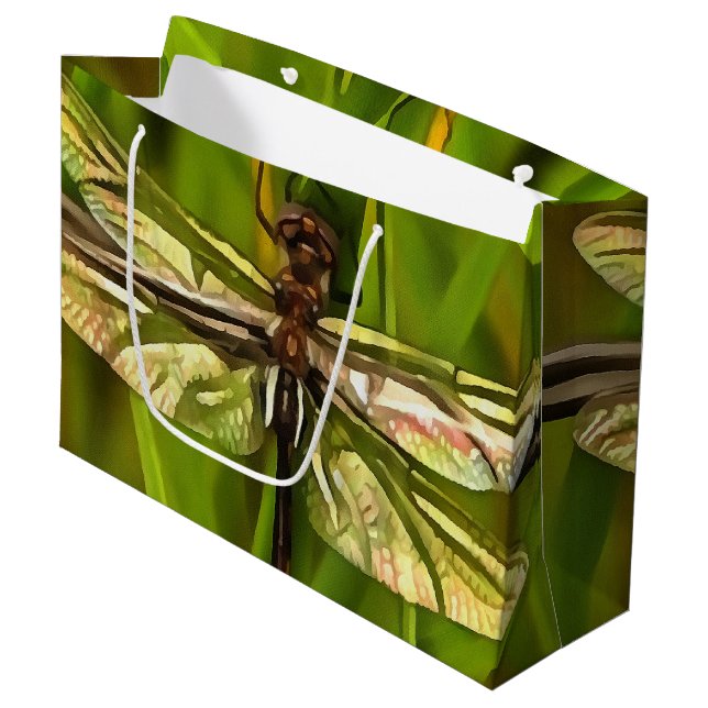Bolsa De Regalo Grande Dragonfly Artificial En Marrón Y Amarillo En Verde (Angulo Anverso)