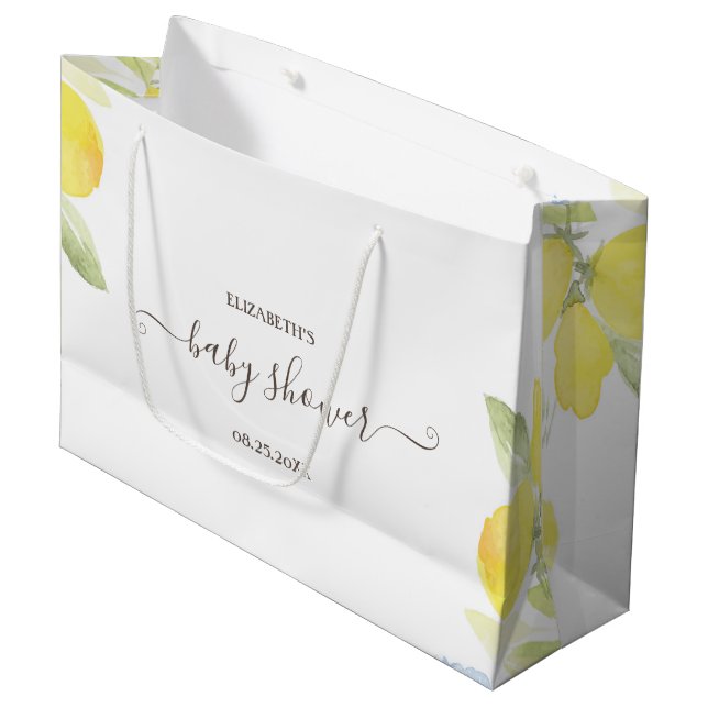 Bolsa De Regalo Grande Ducha de bebé de limones acuarela (Angulo Anverso)