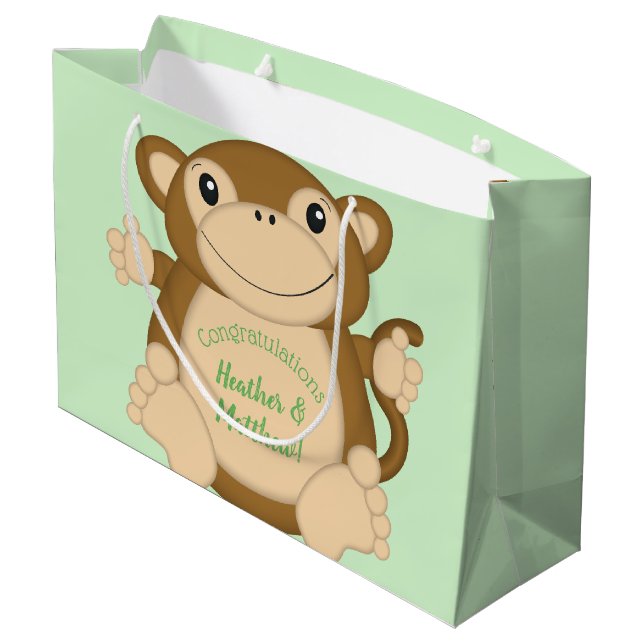 Bolsa De Regalo Grande Ducha de Bebé Mono Verde (Angulo reverso)