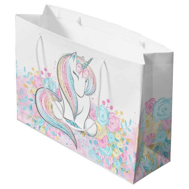 Bolsa De Regalo Grande Ducha de Bebé Pastel de Unicornio (Angulo reverso)