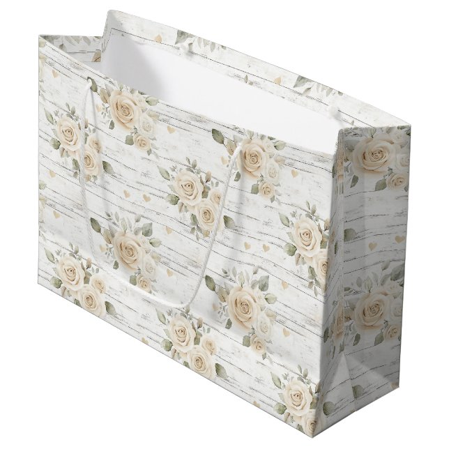 Bolsa De Regalo Grande Ducha de Novia Boho Floral Blanca Crema Romántica (Angulo Anverso)