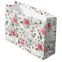 Bolsa De Regalo Grande Ducha de Novia Corazones Florales de Rosa