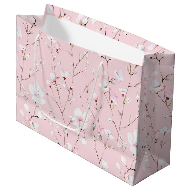 Bolsa De Regalo Grande Ducha de novia floral blanca rosa bonito (Angulo Anverso)