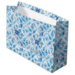 Bolsa De Regalo Grande Ducha de Novia Floral de Batik Blanco Azul