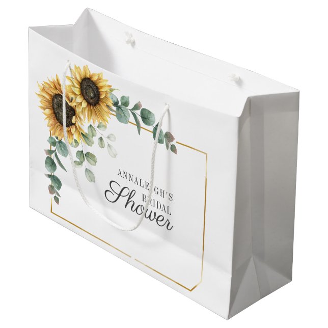 Bolsa De Regalo Grande Ducha de Novia Floral Guion Girasol Eucalipto (Angulo Anverso)