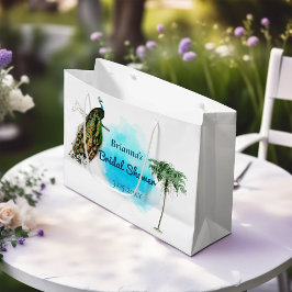 Bolsa De Regalo Grande Ducha de novia pavo real y palma vintage