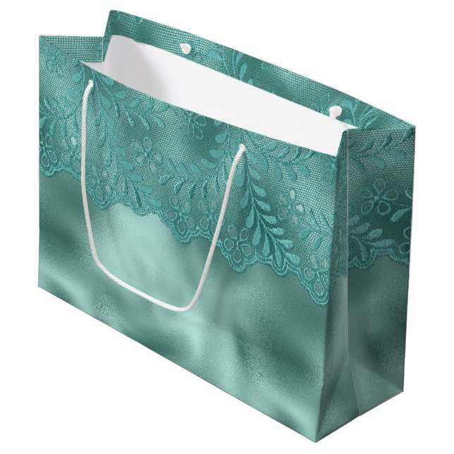 Bolsa De Regalo Grande Ducha Nupcial de Encaje Verde Huevo de Petirrojo (Angulo Anverso)