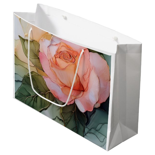 Bolsa De Regalo Grande Ducha Nupcial Floral de Rosa Melocotón (Angulo Anverso)