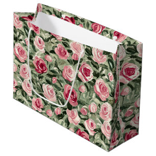 Bolsa De Regalo Grande Ducha Nupcial Floral de Rosas Rosadas Rojas Verdes