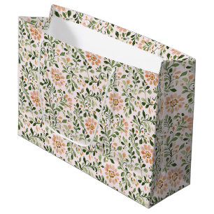 Bolsa De Regalo Grande Ducha Nupcial Flores de Melocotón Rosado Hojas Ver