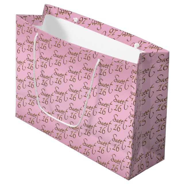 Bolsa De Regalo Grande Dulce elegante 16 en rosa y oro (Angulo Anverso)
