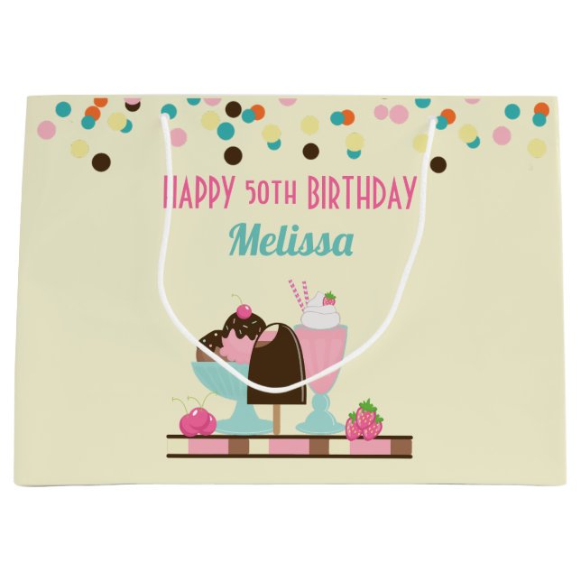 Bolsa De Regalo Grande Dulce helado Sundae y flor de fresa (Anverso)