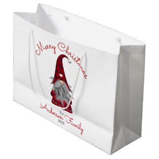 Bolsa De Regalo Grande Dulce Nombre de Familia Rústico Feliz Navidad Gnom