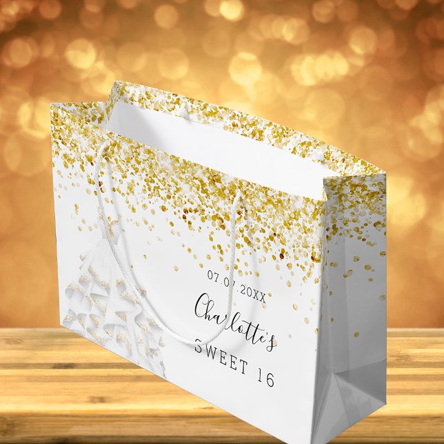 Bolsa De Regalo Grande Dulce nombre de vestido de purpurina dorado blanco (Subido por el creador)