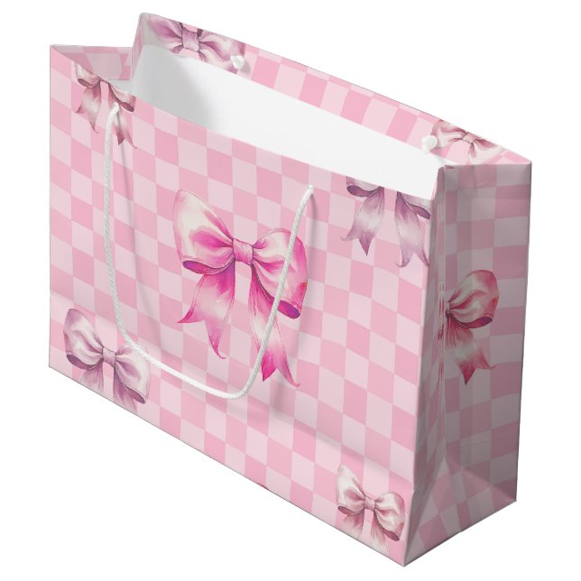 Bolsa De Regalo Grande Dulce patrón de cinta rosa y gingham de niña (Angulo Anverso)