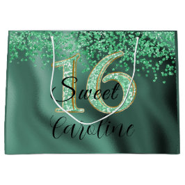 Bolsa De Regalo Grande Dulce Purpurina verde caída 16 Cumpleaños