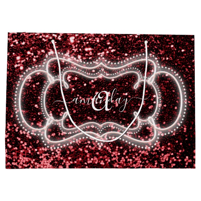 Bolsa De Regalo Grande Dulce rosado 16.ª Novia Monograma Real Purpurina (Reverso)