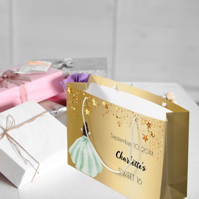 Bolsa De Regalo Grande Dulce vestido verde de 16 estrellas doradas (Subido por el creador)