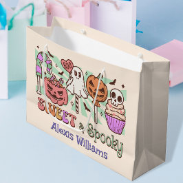 Bolsa De Regalo Grande Dulce y espeluznante, truco o trato crema blanca