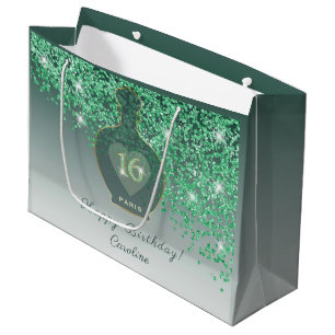 Bolsa De Regalo Grande Dulces 16 Fragancia Esmeralda Brillo Verde