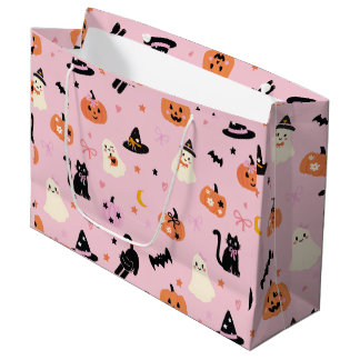 Bolsa De Regalo Grande Dulces Fantasmas Rosados de Halloween Gatos y Cala
