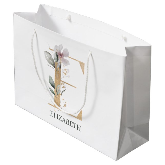 Bolsa De Regalo Grande E Monograma Floral Personalizado (Angulo reverso)